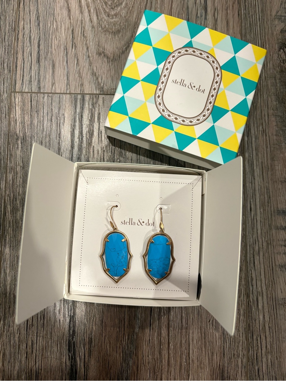Stella & Dot Turquoise Blue Gold-Trim Drop Earrings